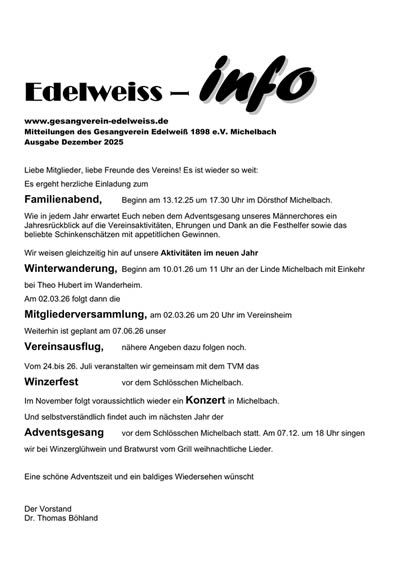 Edelweiß Info Dezember 2025